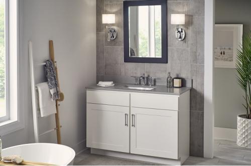 Wolf Classic Cabinet in White Paint & Quartz Vanity in Sterling